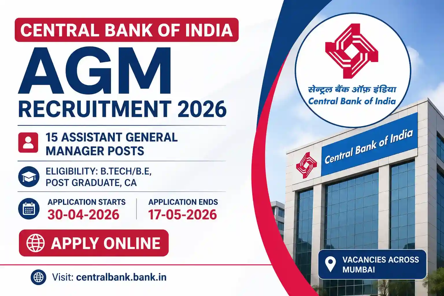 Central Bank of India AGM Recruitment 2026