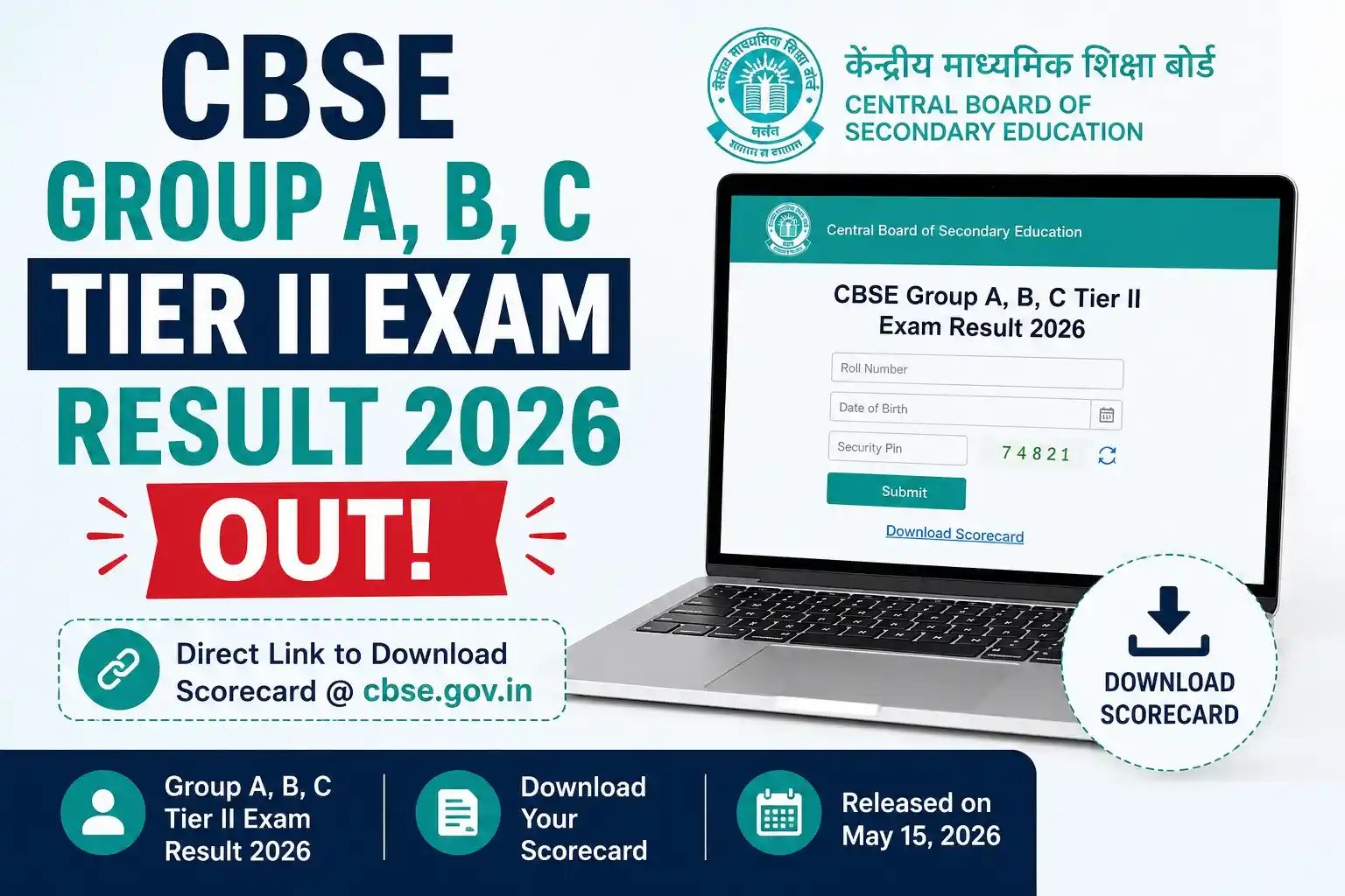 CBSE Group A B C Tier II Result 2026