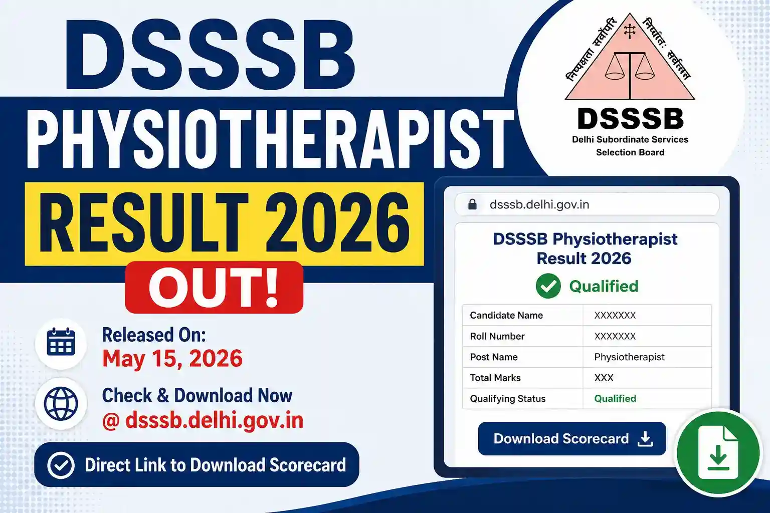 DSSSB Physiotherapist Result 2026