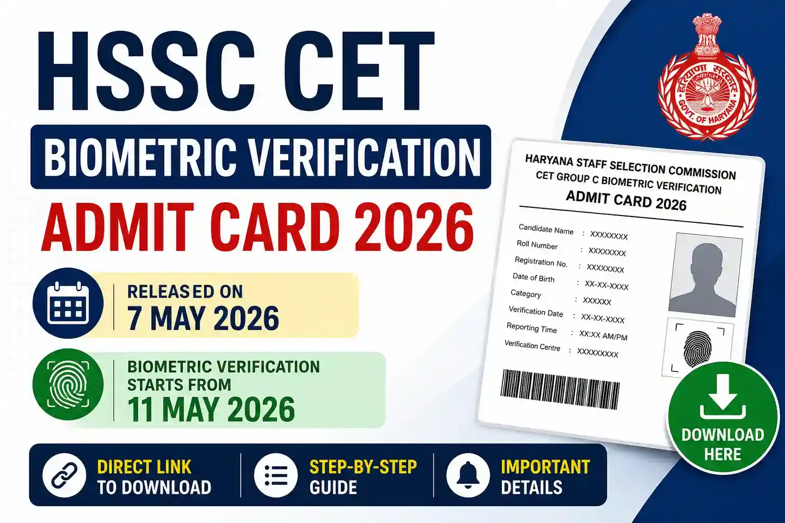 HSSC CET Biometric Verification Admit Card 2026