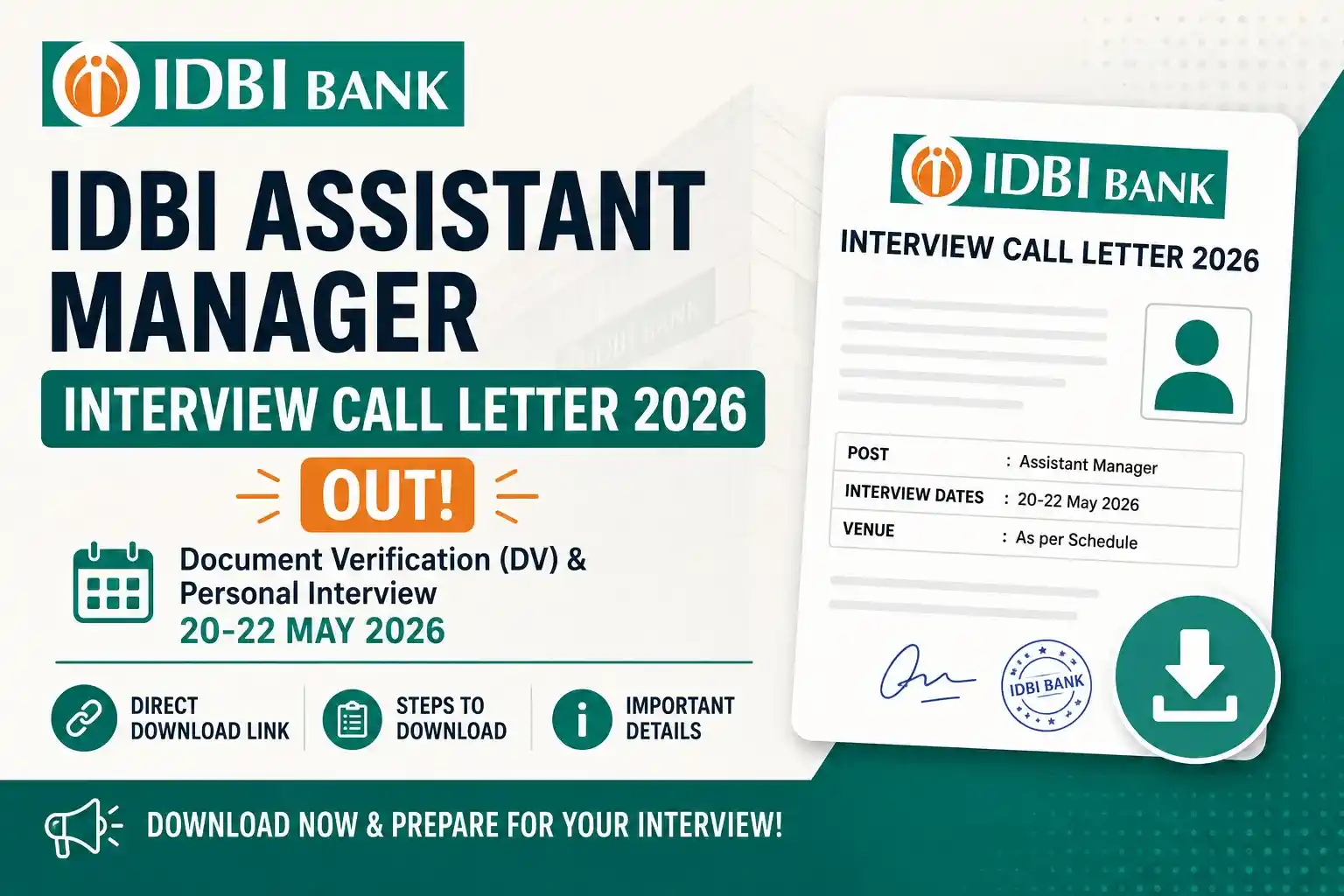 IDBI Assistant Manager Interview Call Letter 2026