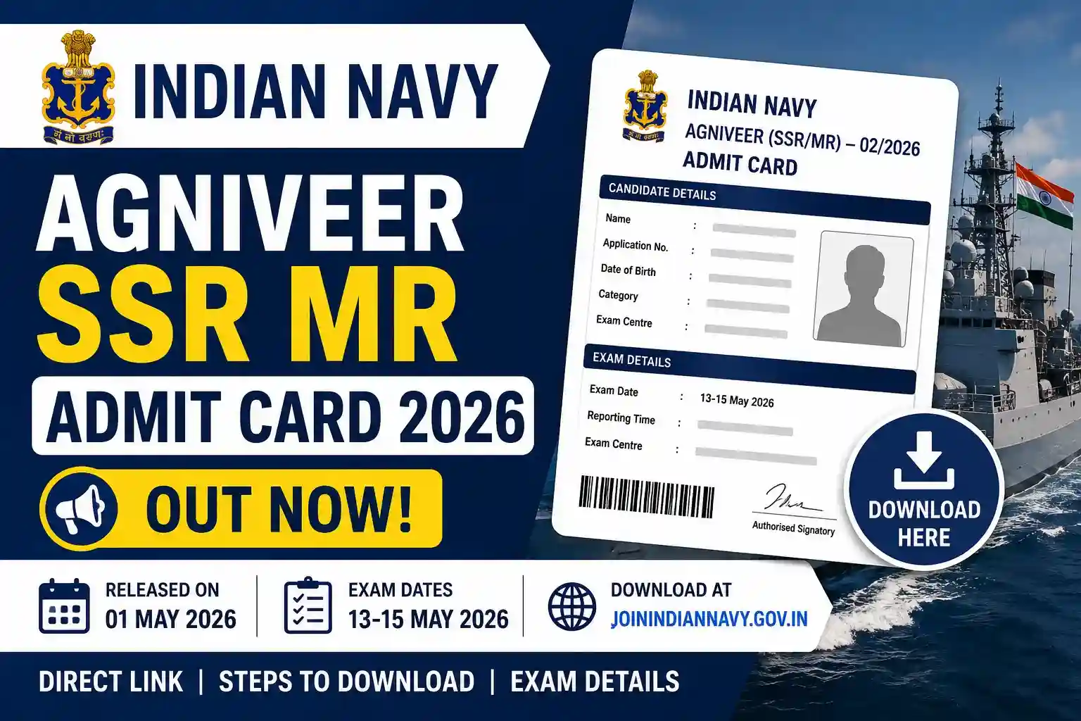 Indian Navy Agniveer SSR MR Admit Card 2026