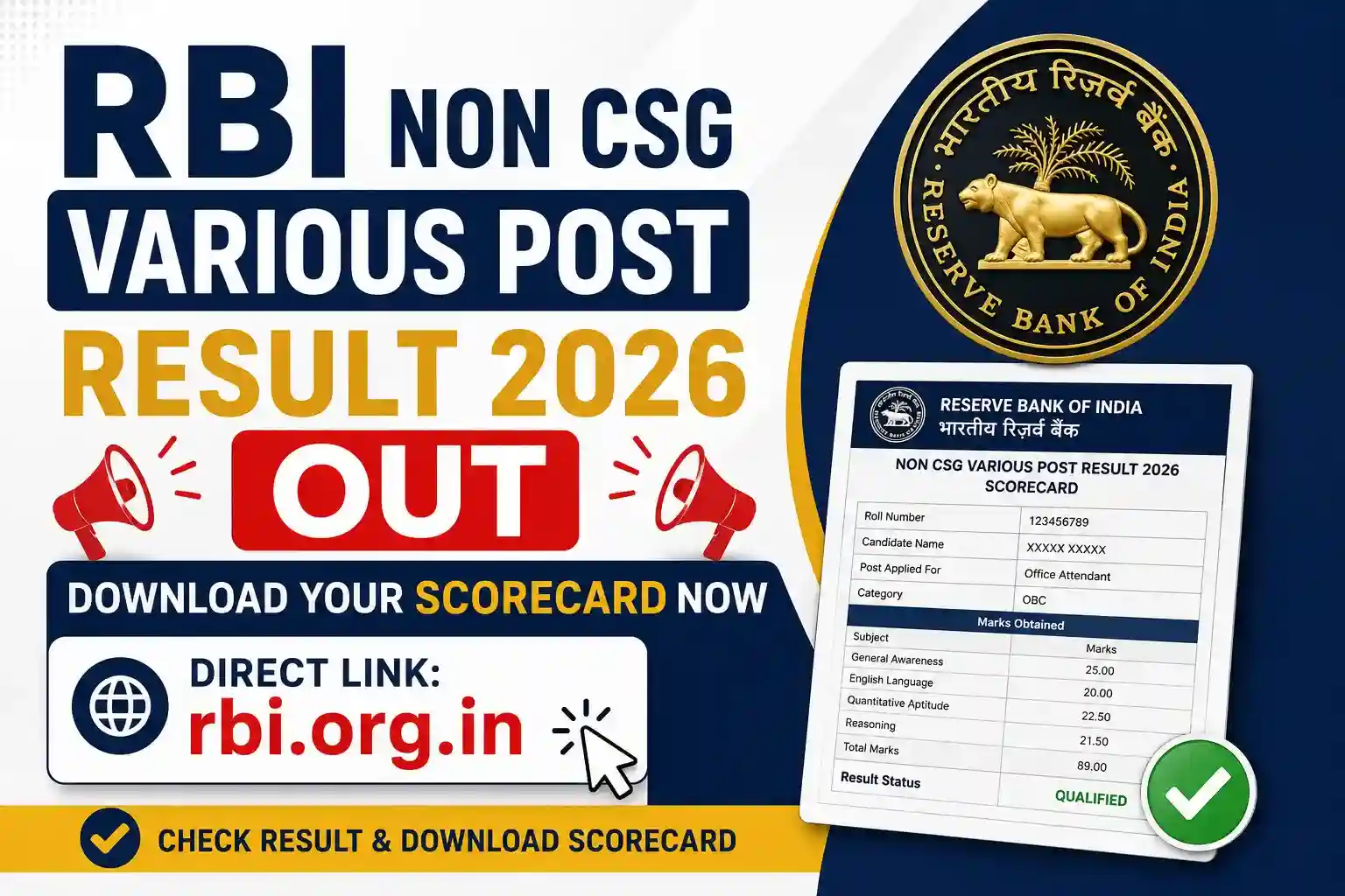 RBI Non CSG Various Post Result 2026