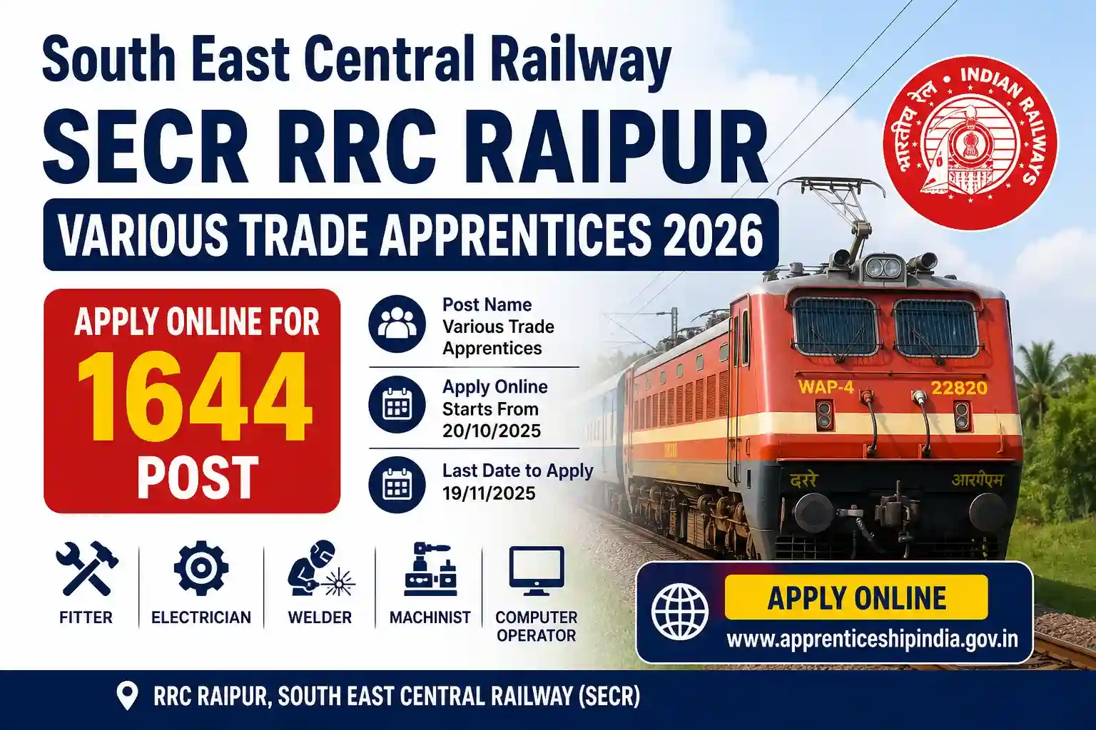SECR RRC Raipur Apprentice Recruitment 2026