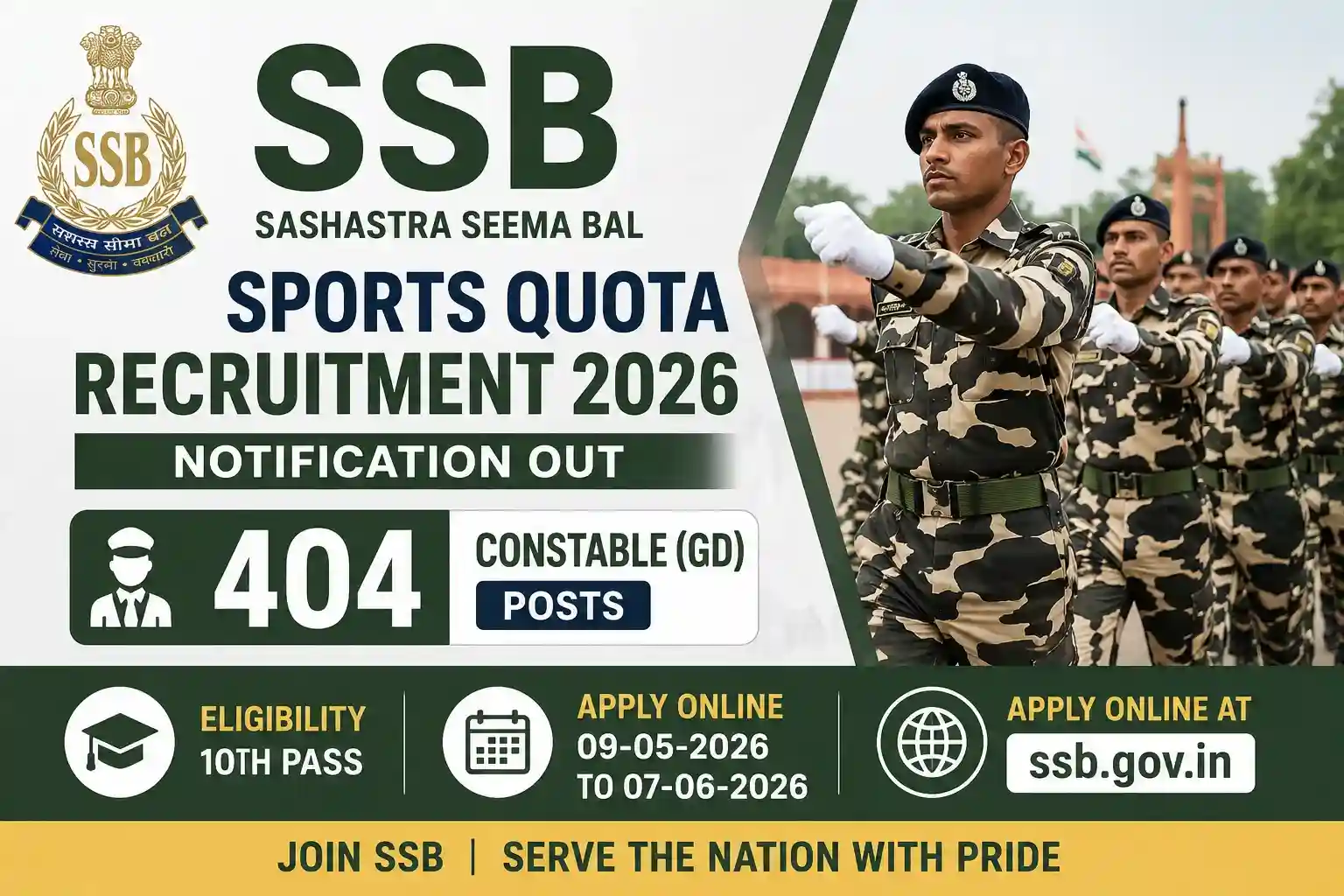 SSB Sports Quota Recruitment 2026
