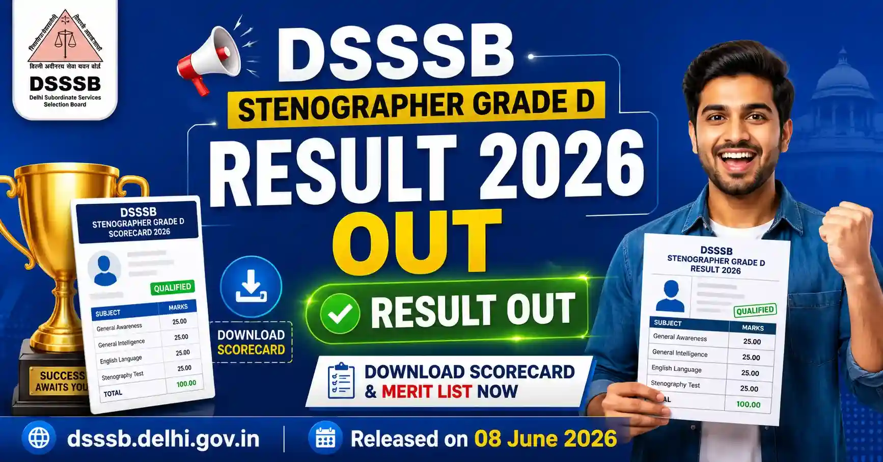 DSSSB Stenographer Grade D Result 2026