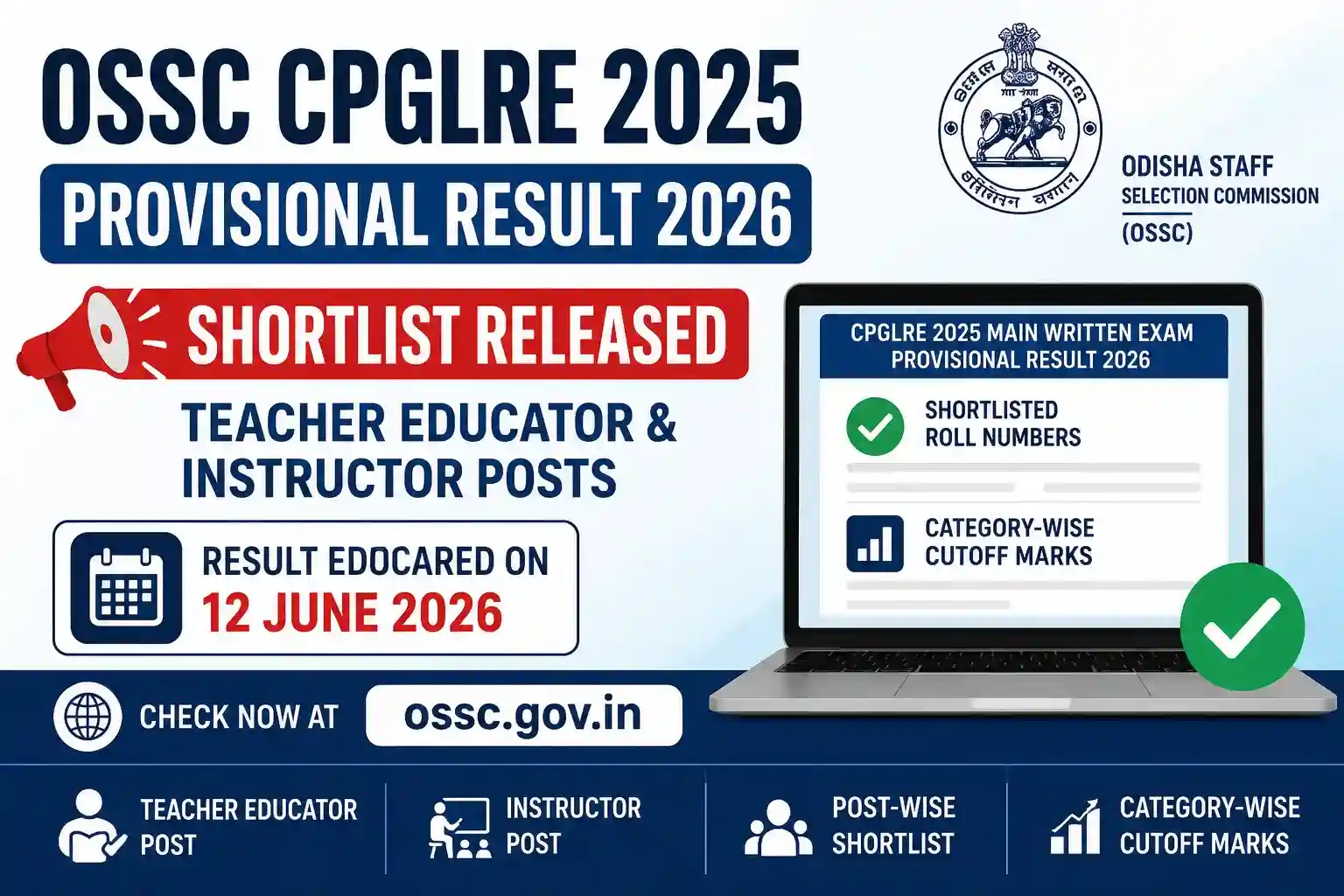 OSSC CPGLRE 2025 Provisional Result 2026